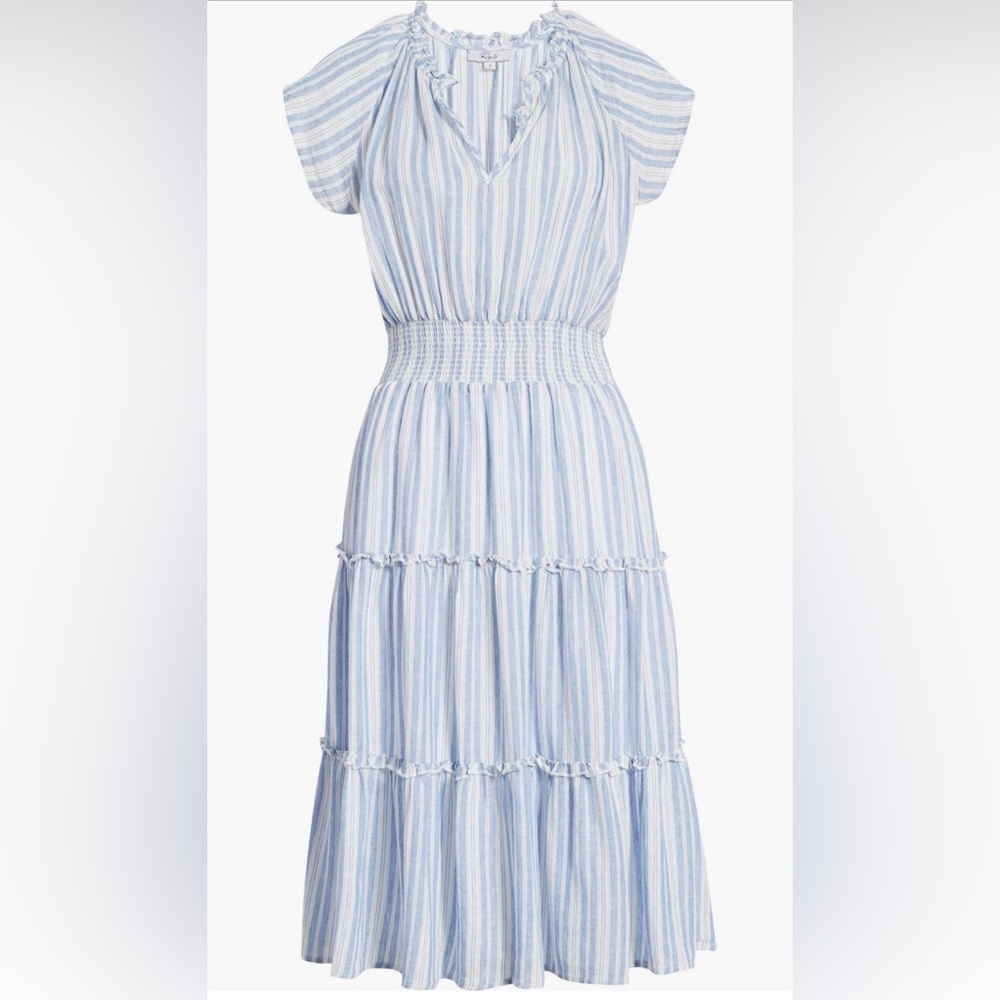 Rails Amelia Linen Blend Blue Striped Midi Dress XL *READ DESCRIPTION* *FLAW* - Picture 3 of 10